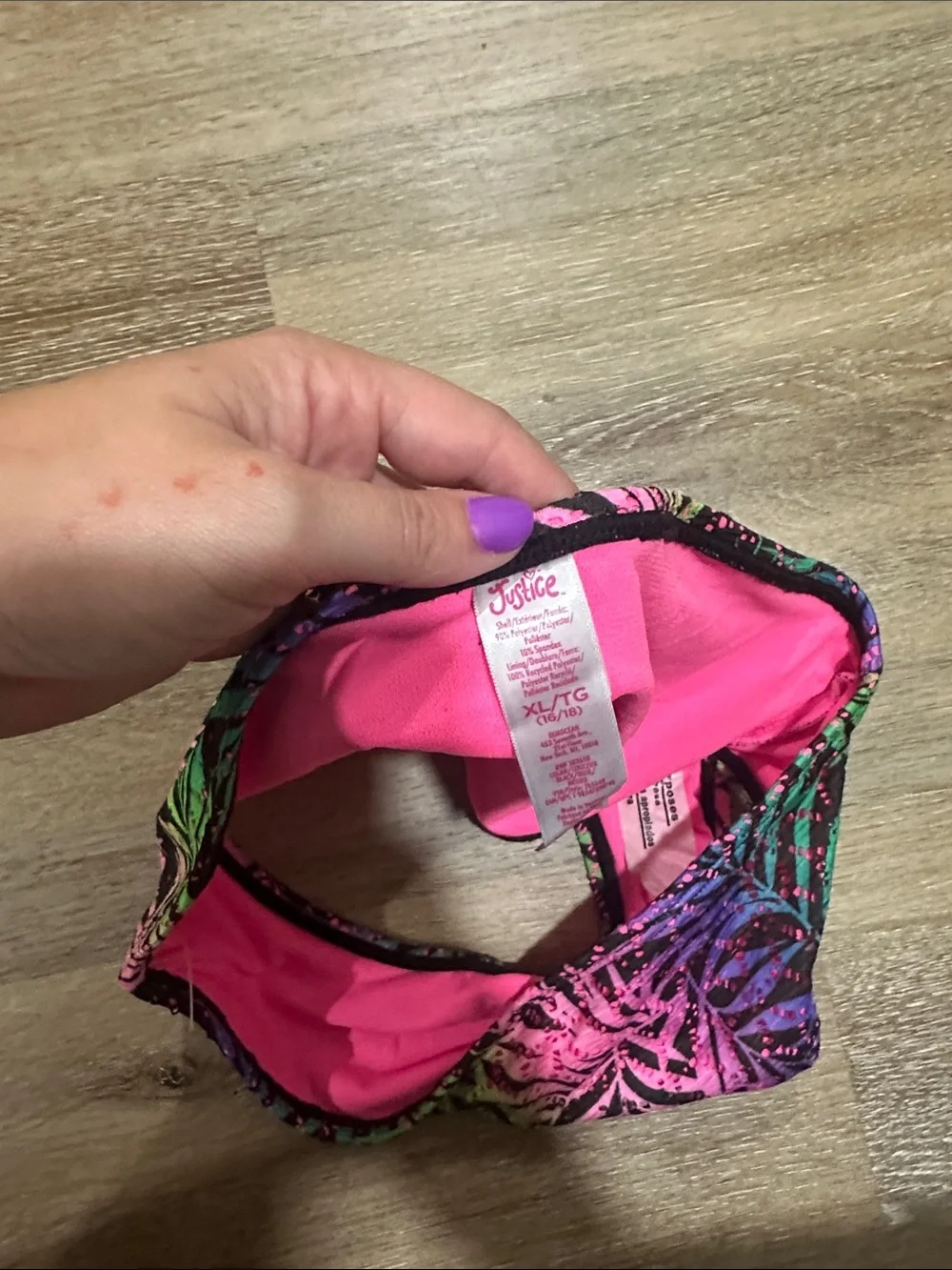 Justice Neon Pink Tropical Palm Print Swim Bottoms